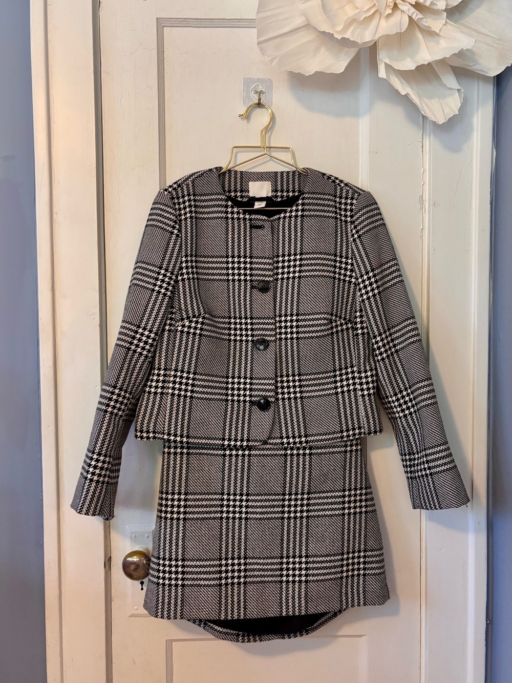 NWOT | H&M Black and White Plaid Blazer (M) and Skirt (8) Set